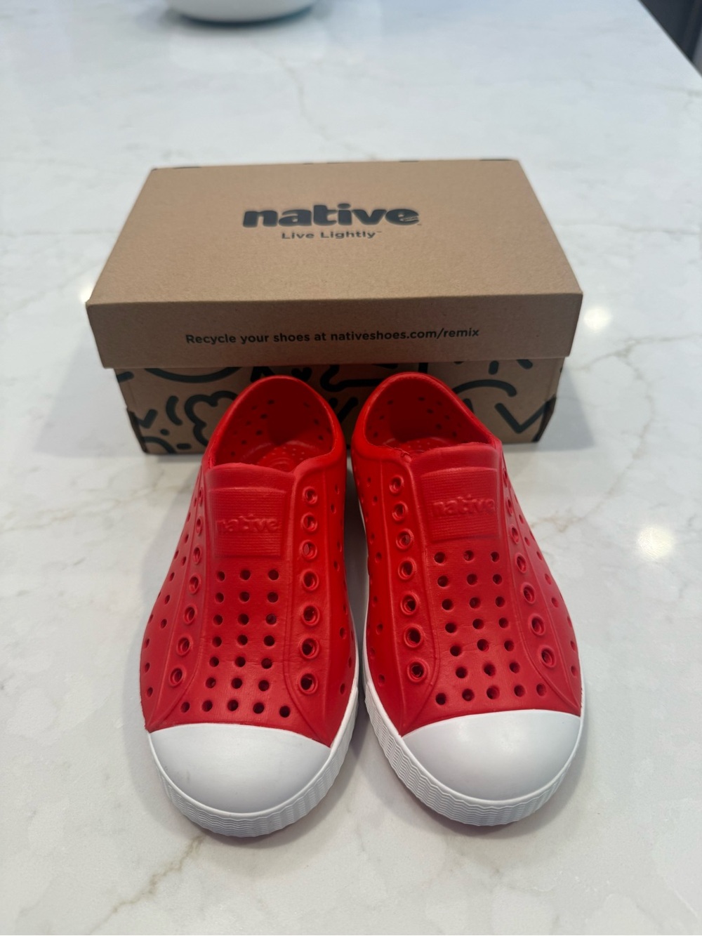 Native Kids Slip-On Shoes in Red with White Toe. Never worn